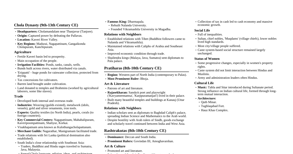 Cholas to Delhi Sultanate