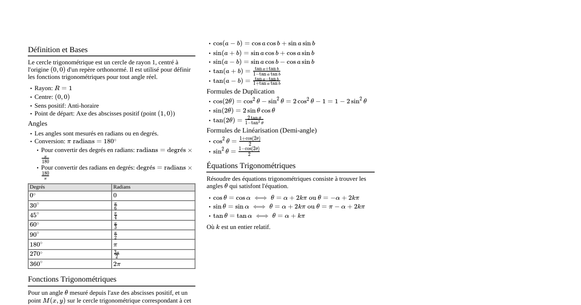 Cercle Trigonométrique