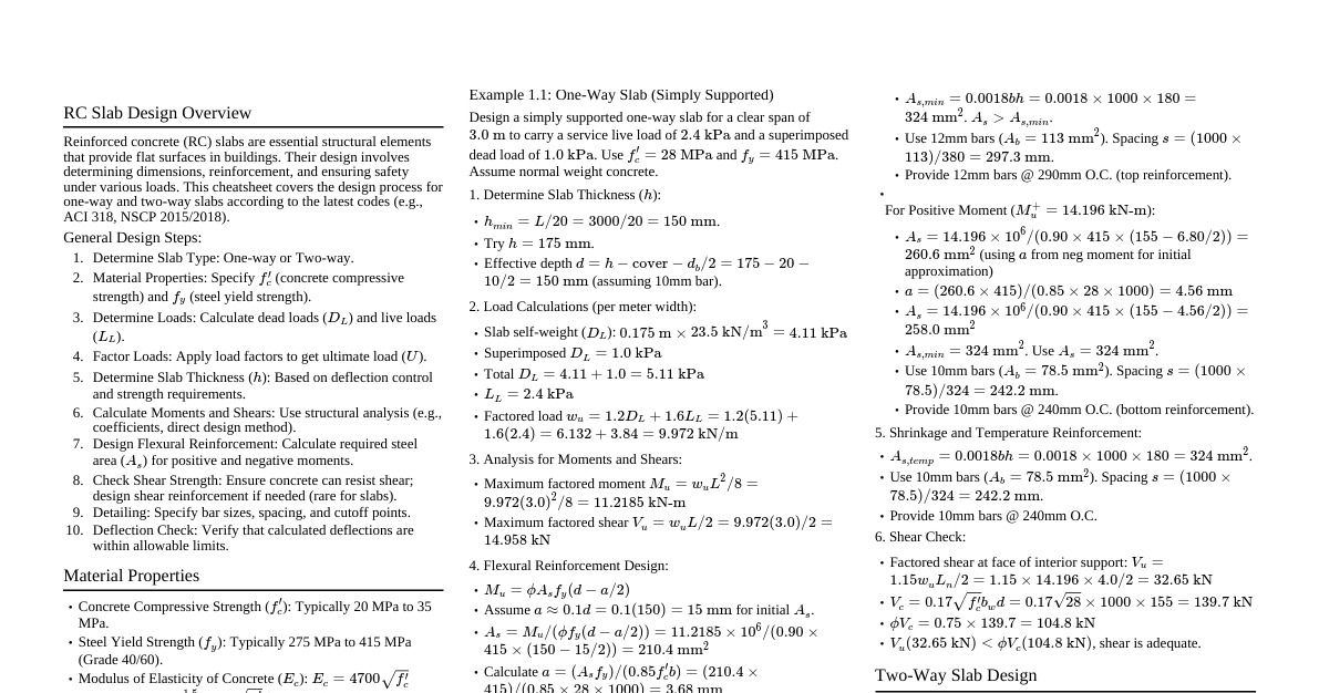 RC Slab Design (One/Two Way)