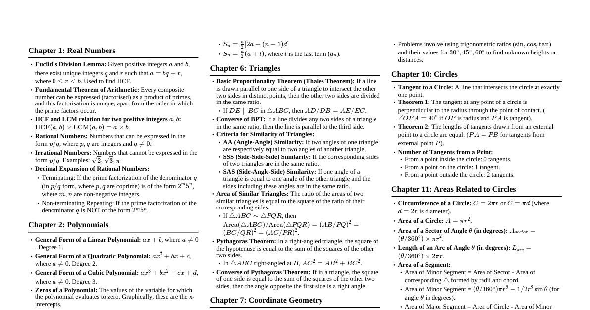 Class 10 Maths Formulas (CBSE)