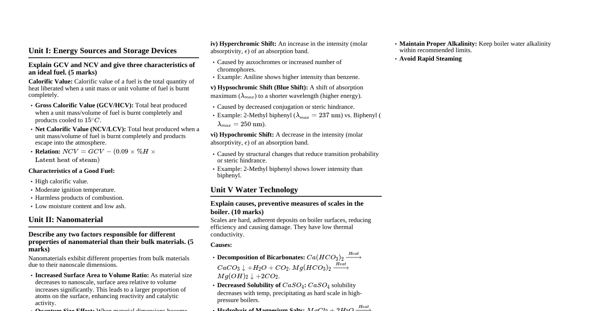 Engineering Chemistry Cheatsheet