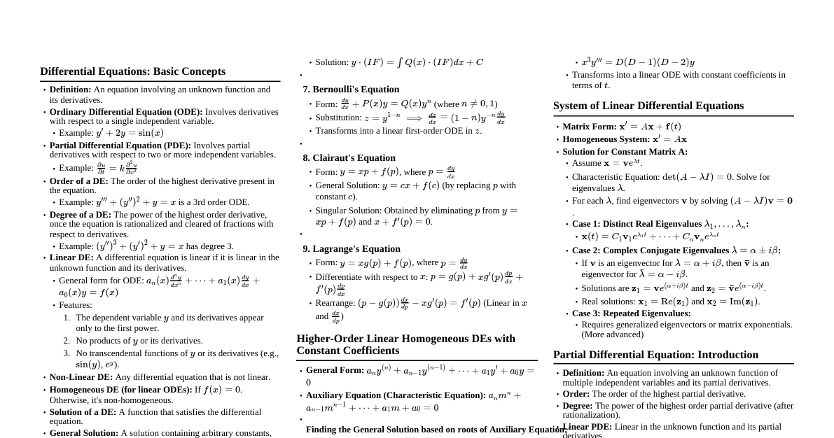 Differential Equations Cheatsheet