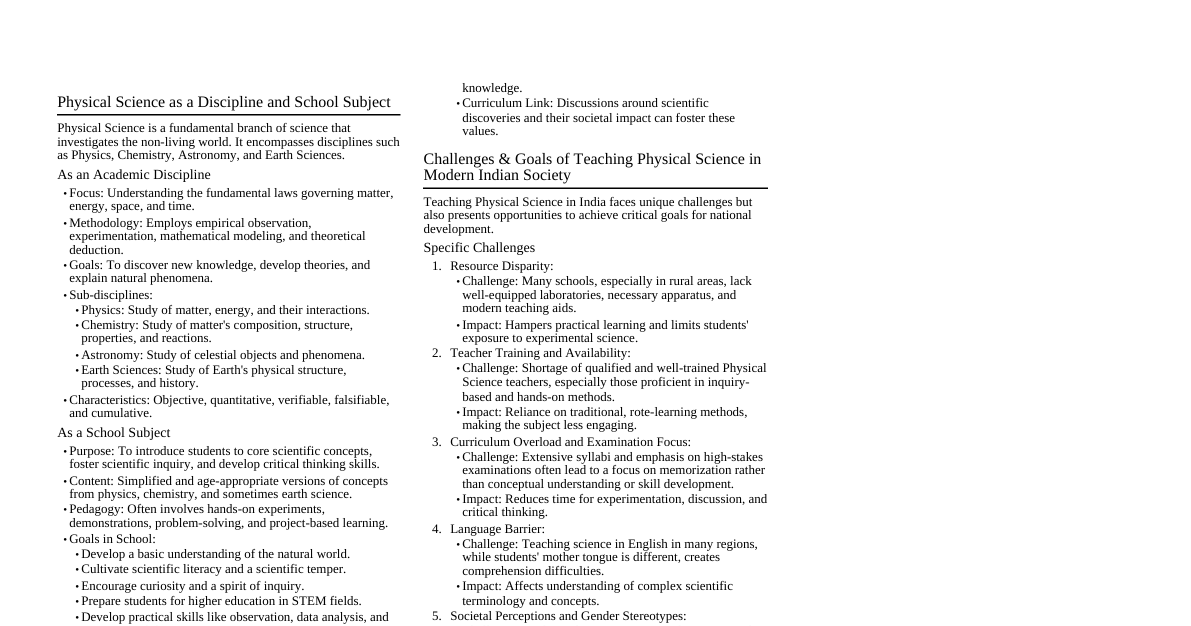 Physical Science in Education