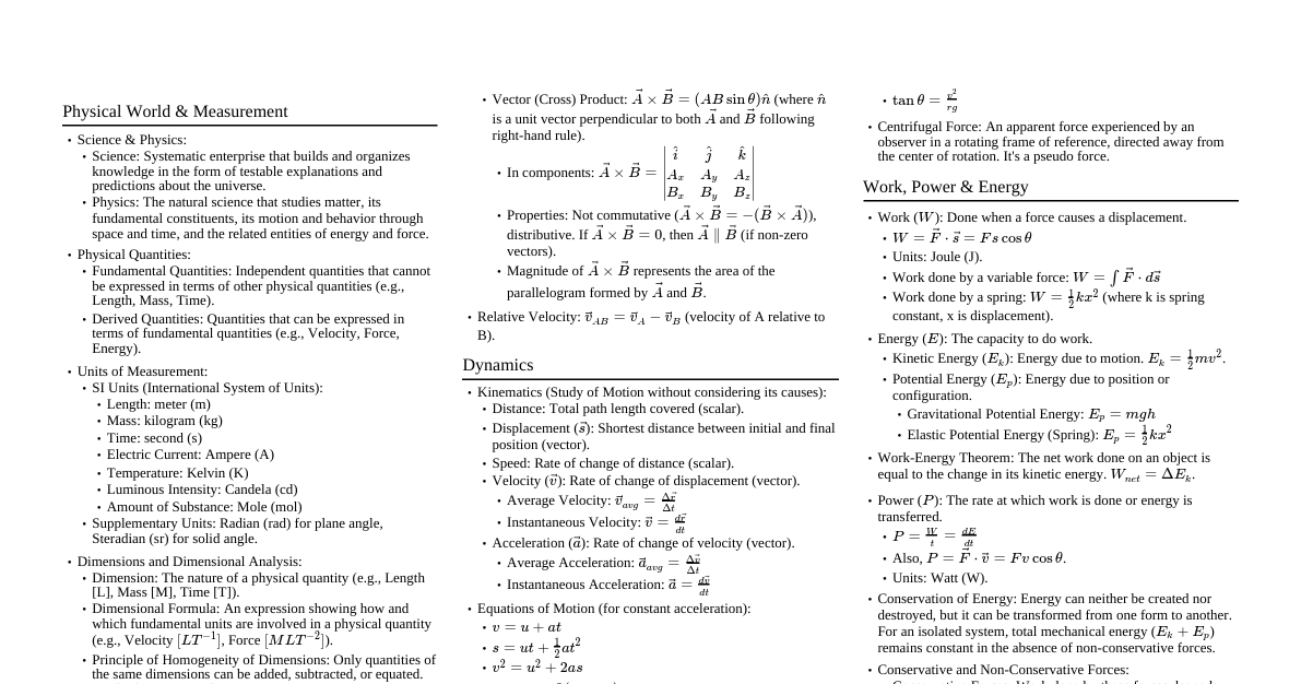 Physics 1st Paper (Class 11-12
