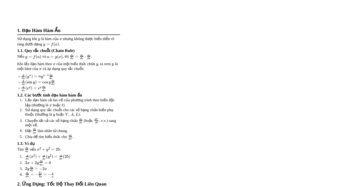 Đạo Hàm Hàm Ẩn & Tốc Độ Thay Đổi