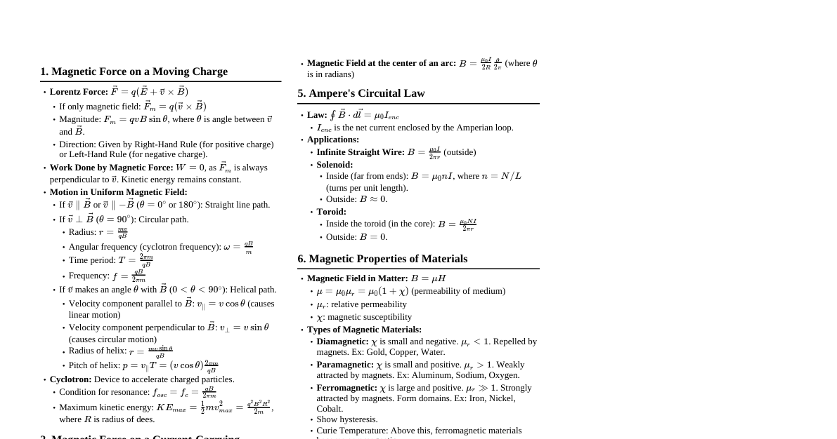 Moving Charges & Magnetism (JEE/NEET)