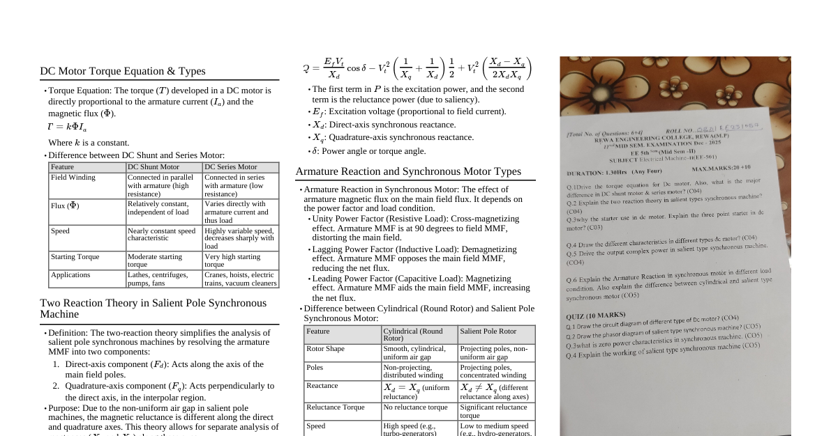 Electrical Machines Exam