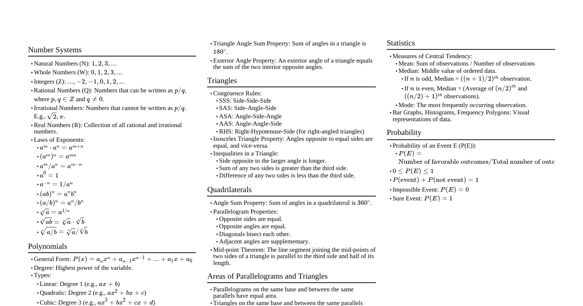 Class 9 Maths Formulas