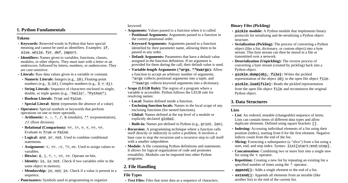 CBSE Class 12 CS Notes