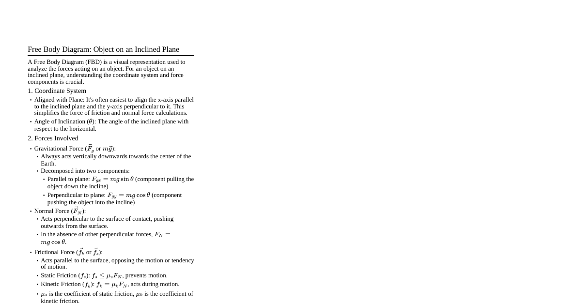 Free Body Diagram: Inclined Pl