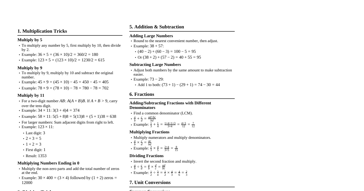 Elementary Math Short Tricks