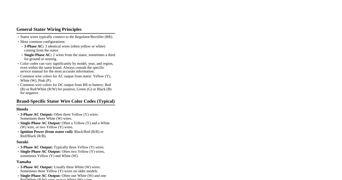 Motorcycle Stator Wire Color Codes