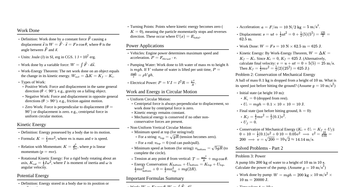 Work, Energy & Power (JEE/NEET