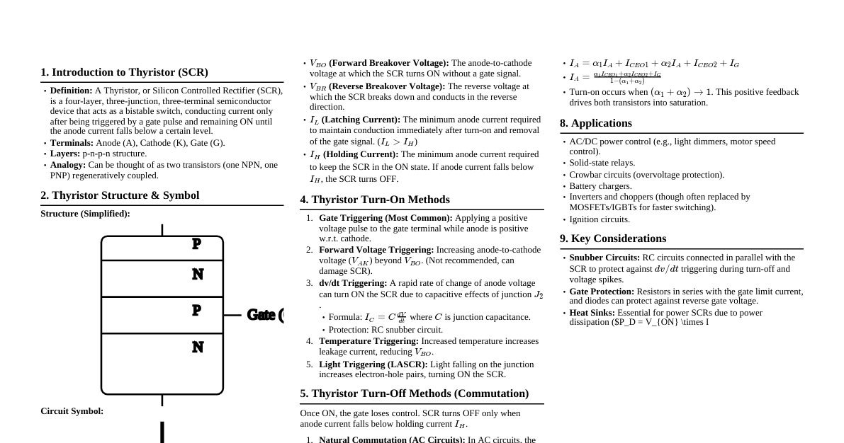 Thyristor (SCR) Cheatsheet