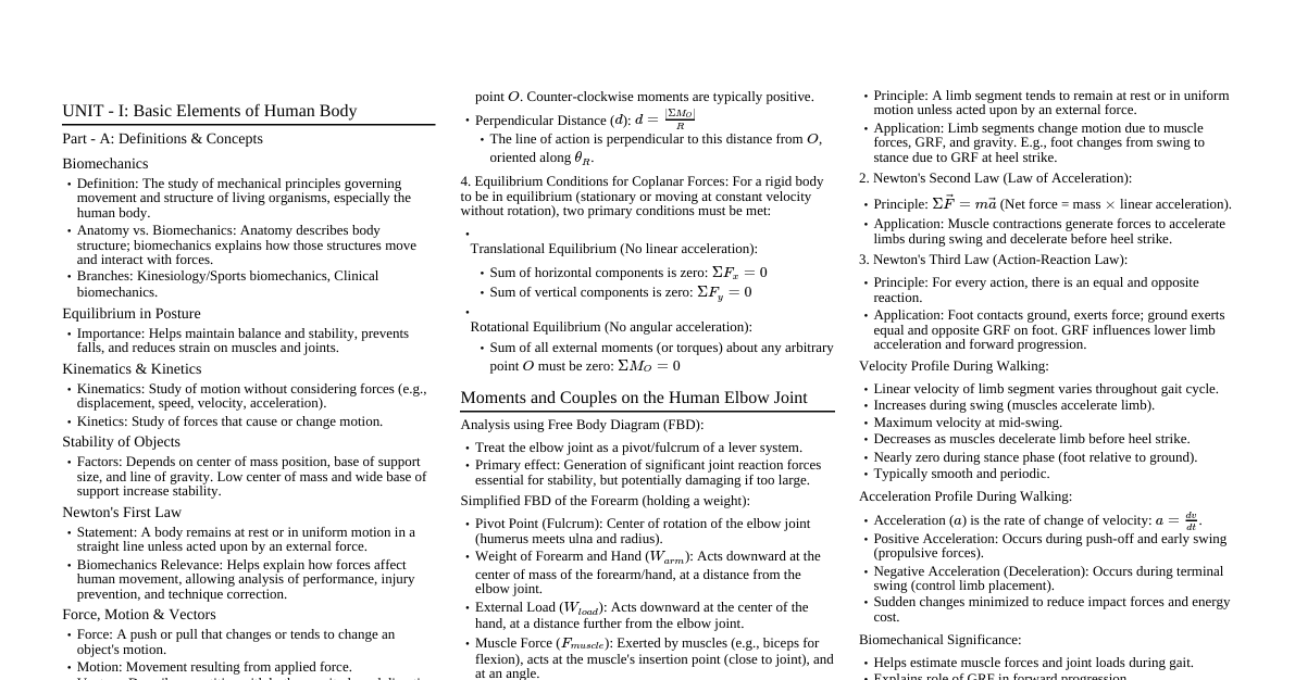 Biomechanics Cheatsheet