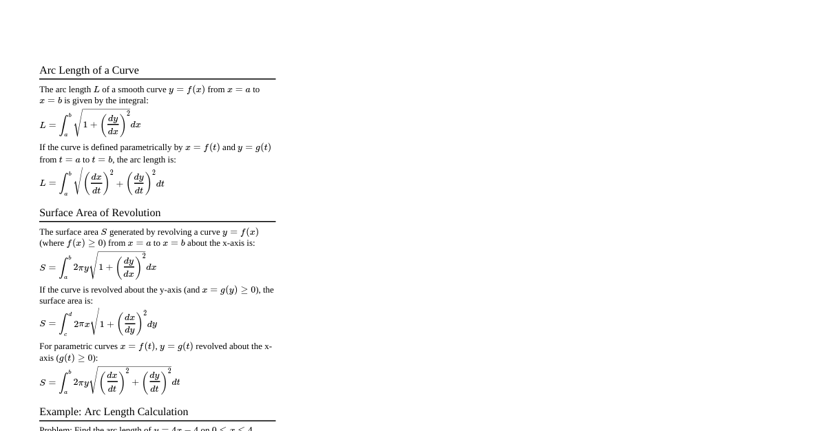 Arc Length & Surface Area