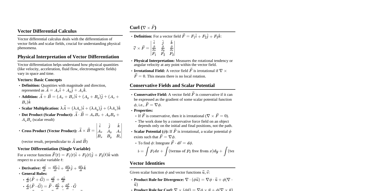 Vector Differential Calculus