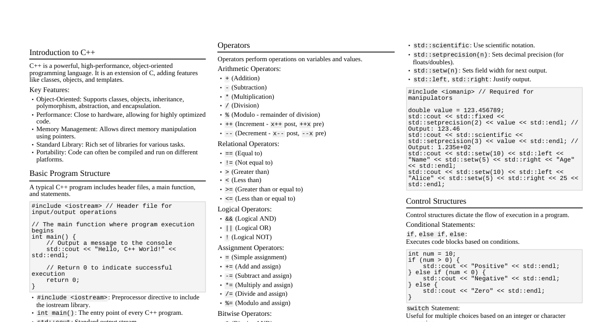 C++ Language (40 Pages)