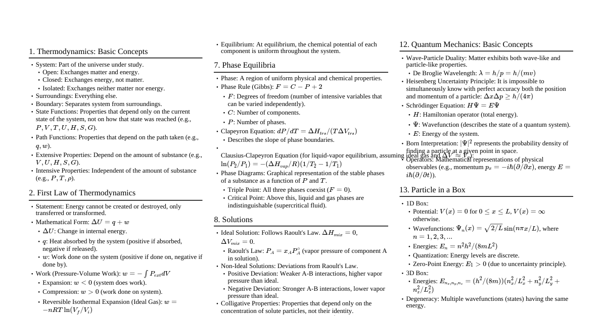 Physical Chemistry Study Notes
