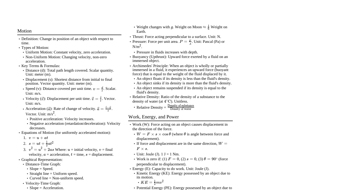Class 9 Physics Cheatsheet
