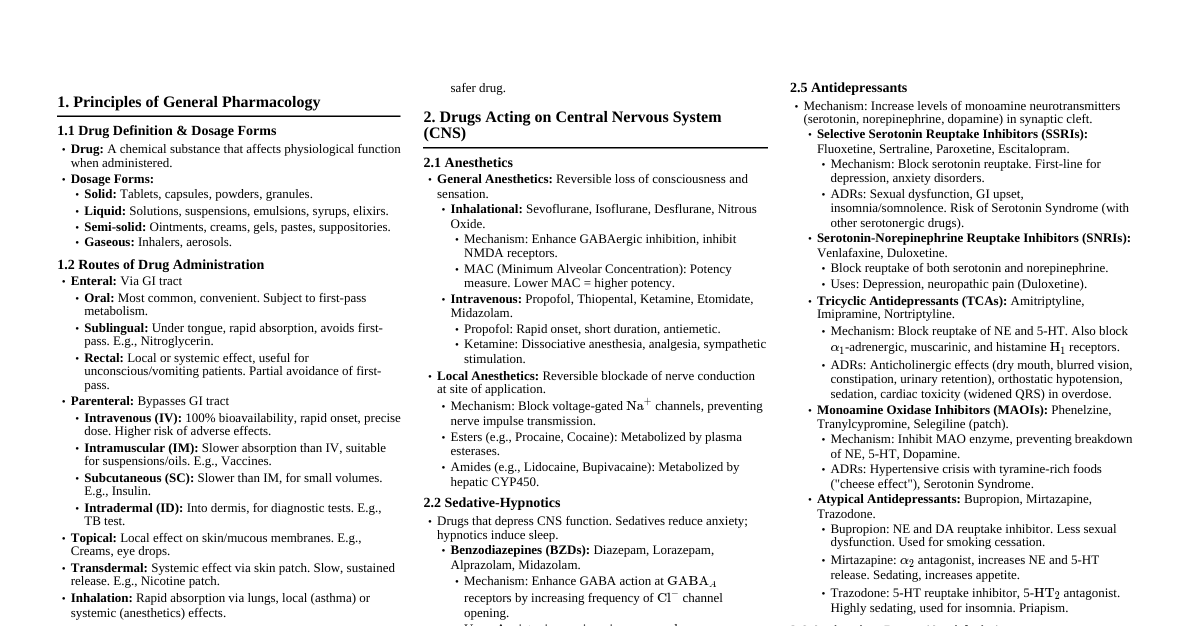 General Pharmacology & Key Drug Classes