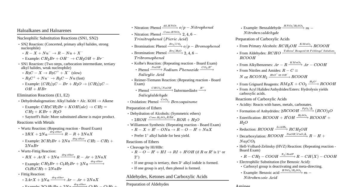 Class 12 Organic Chemistry Rea