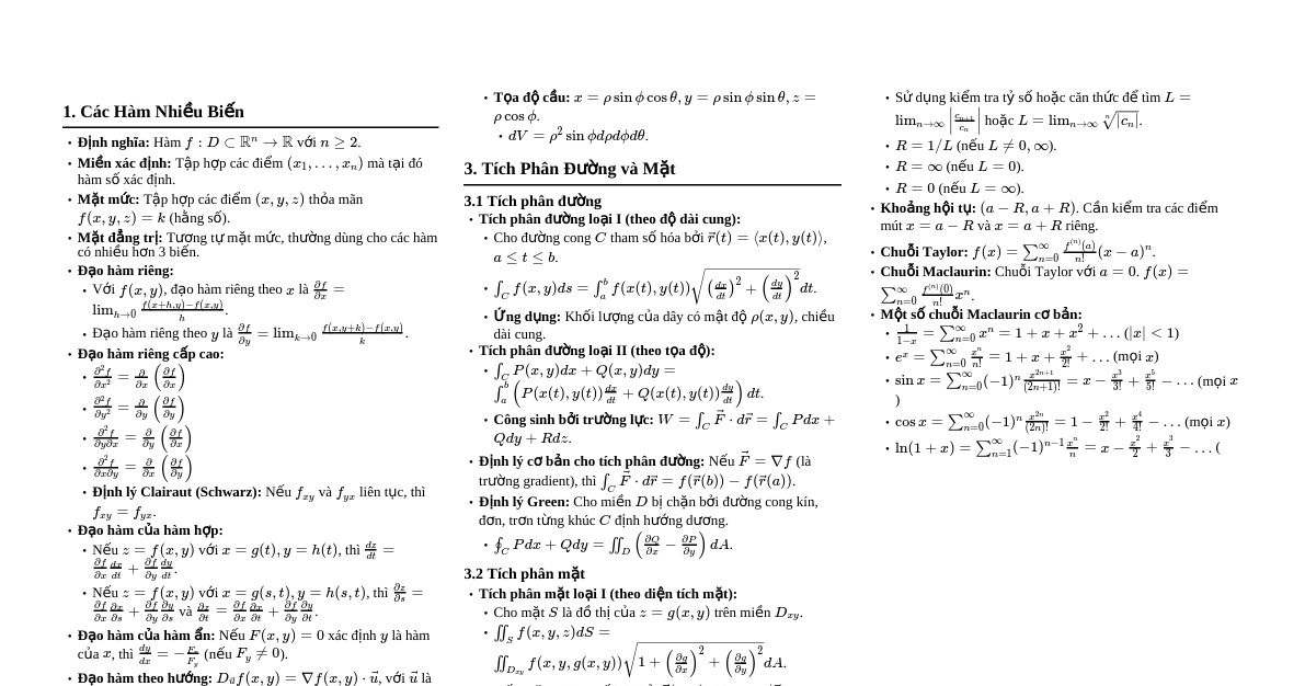 Giải tích 2 - Tóm tắt