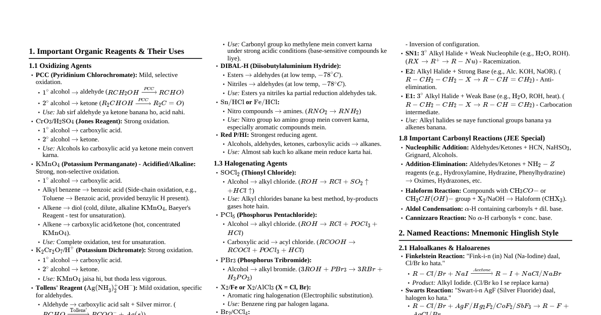 Class 12 Organic Chemistry Cheatsheet