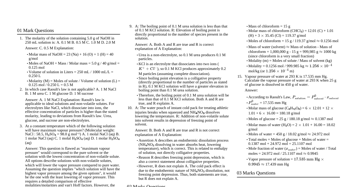 Solutions & Colligative Props