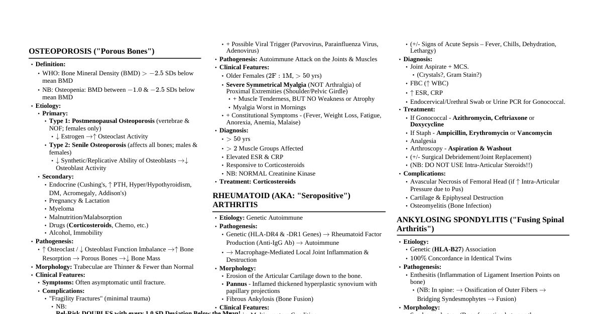 Musculoskeletal Pathology USMLE