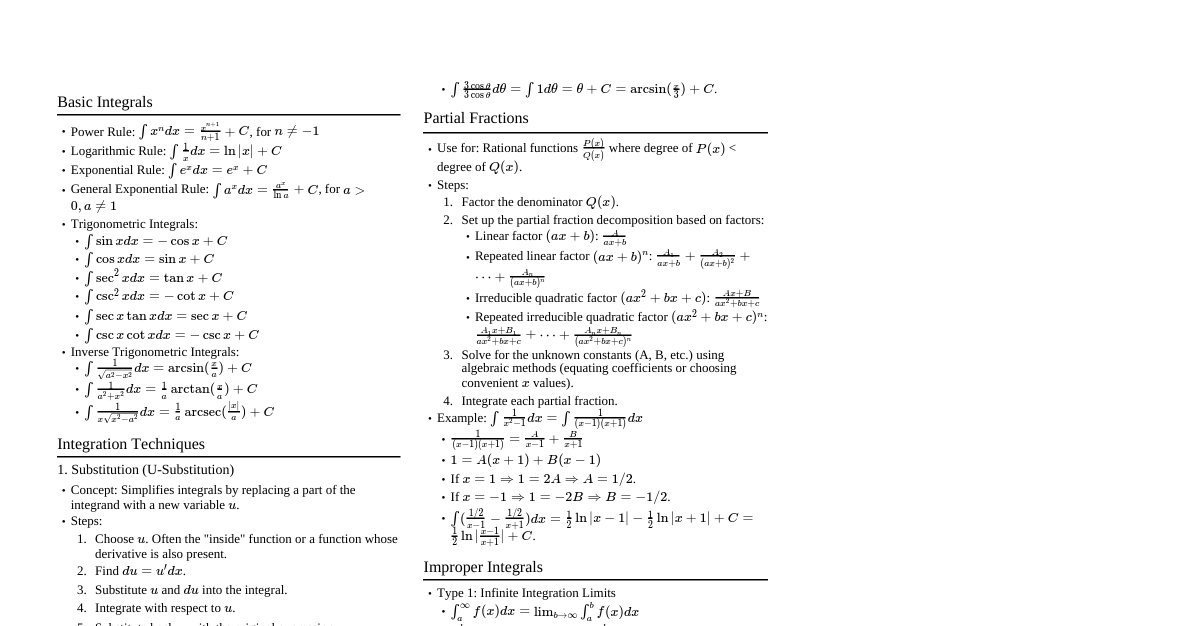 Integration Cheatsheet