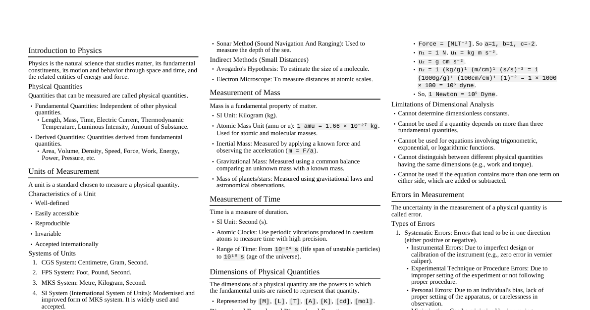 Units and Measurement - Ch 1