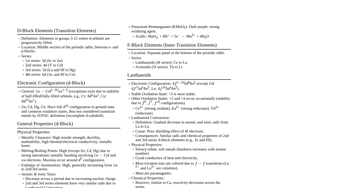 D- and F-Block Elements