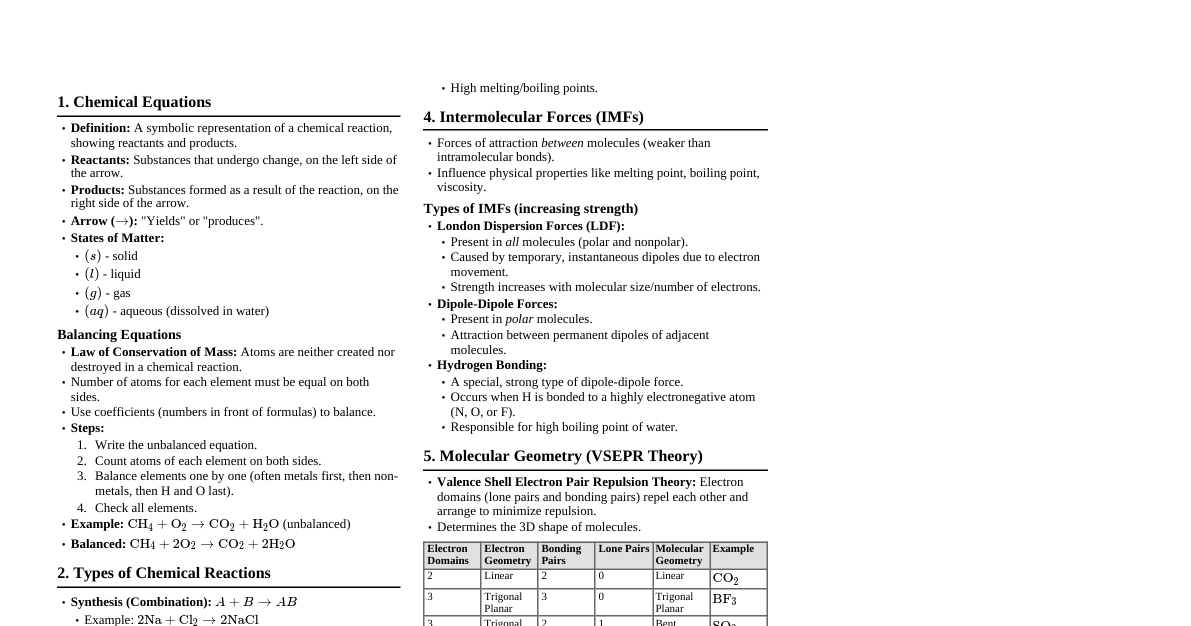 Chemical Equations & Bonding