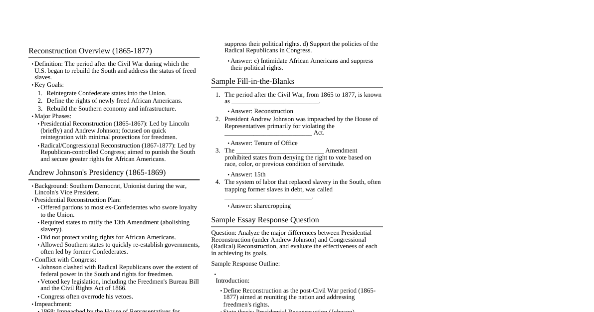 US History: Reconstruction