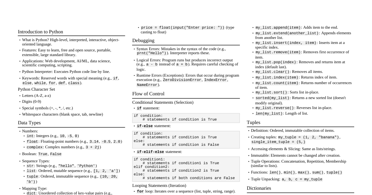Python Coding Cheatsheet