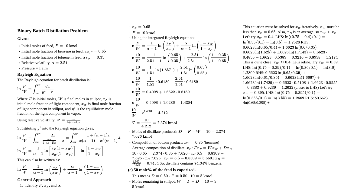 Binary Batch Distillation