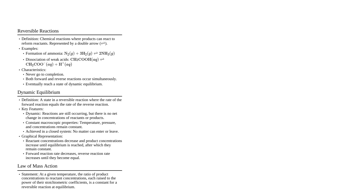 Reversible Reactions & Equilib
