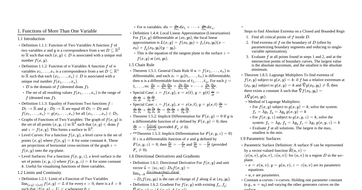 Elementary Analysis III Cheats
