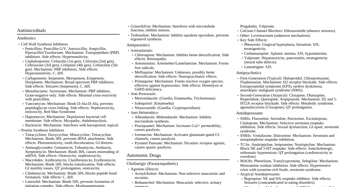 Pharmacology Cheatsheet