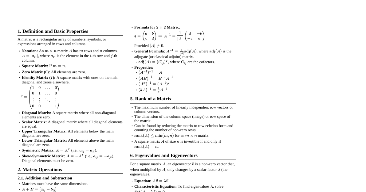 Matrices Cheatsheet