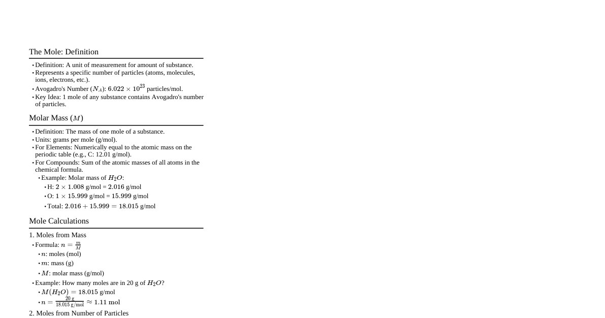 Mole Concept Cheatsheet