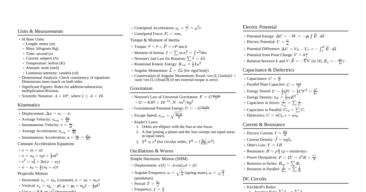 Halliday Physics Summary