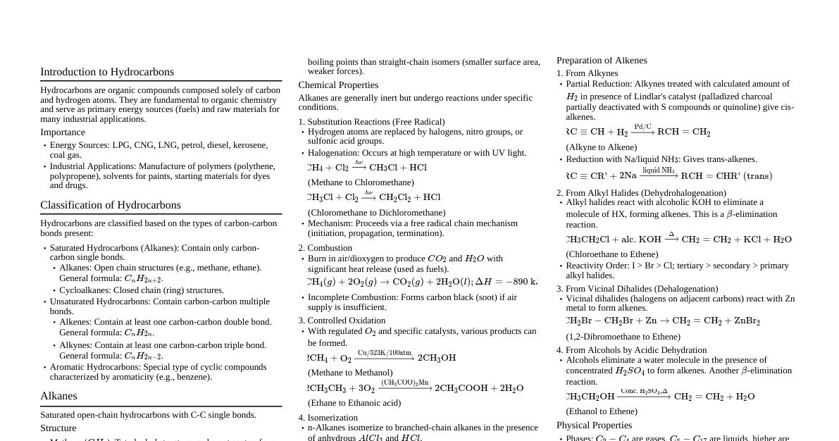 Hydrocarbons Cheatsheet