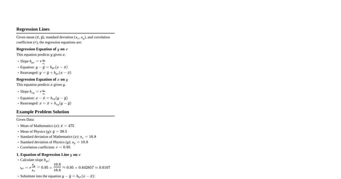 Regression Line Formulas