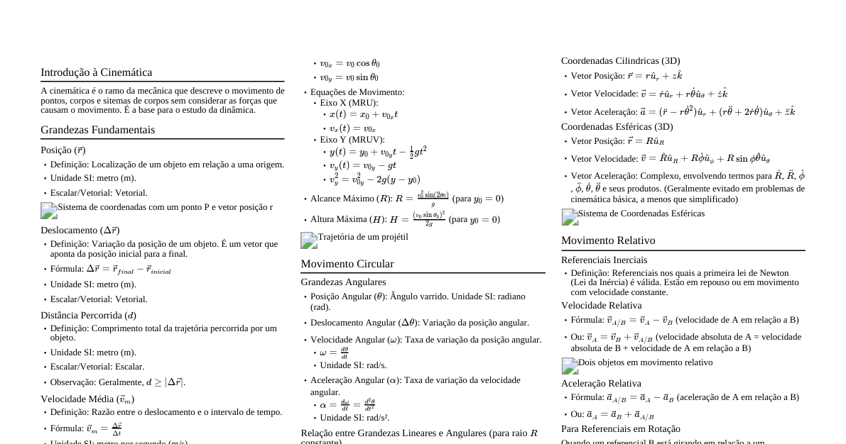 Cinemática Escalar e Vetorial
