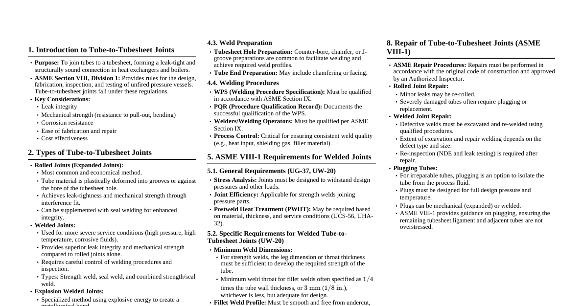 Tube-to-Tubesheet Joints (ASME VIII-1)