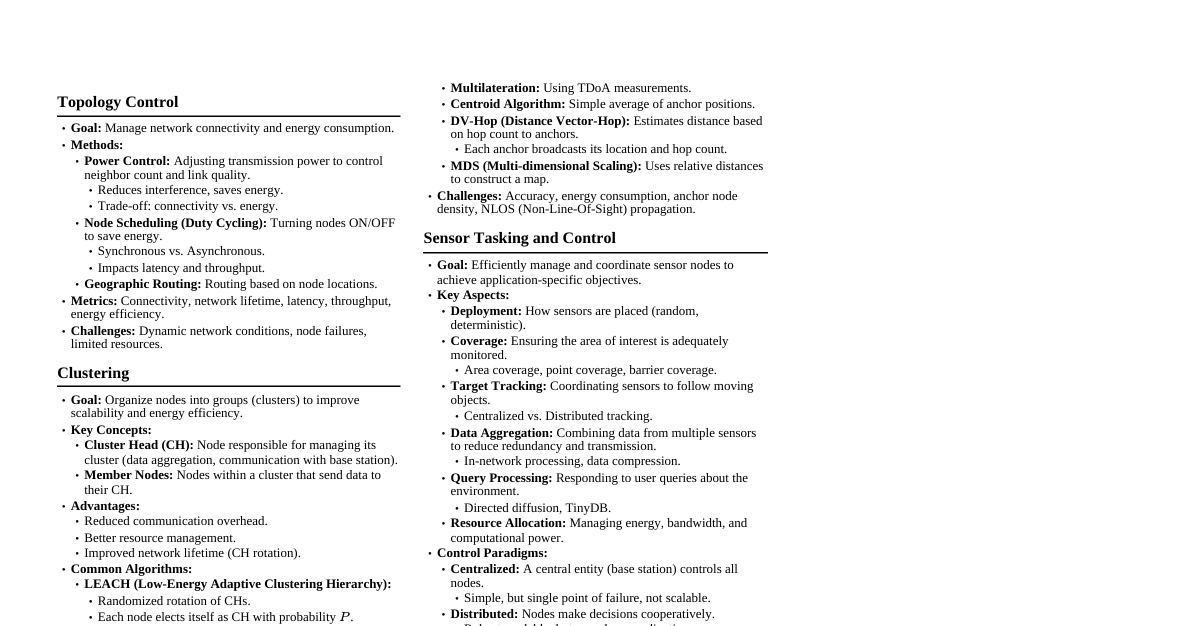 Wireless Sensor Networks Cheatsheet