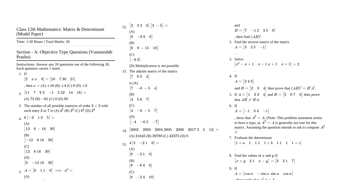 Matrix & Determinant Test