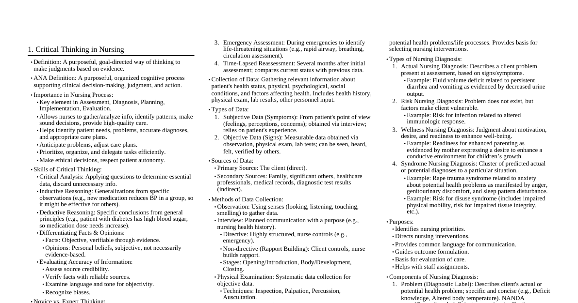 Nursing Process & Critical Thinking